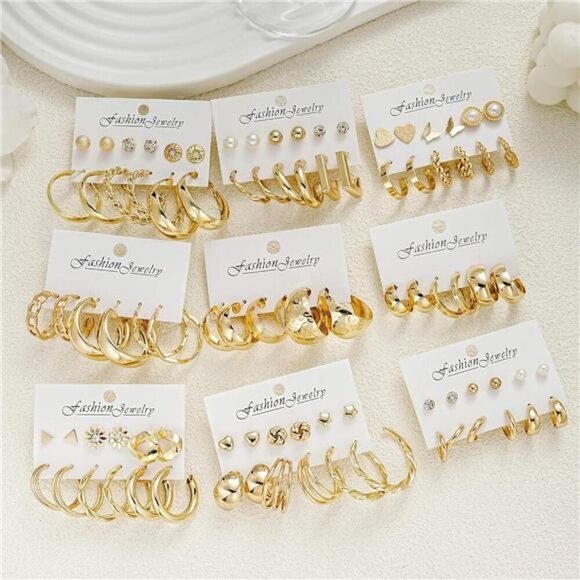 45 Pairs Gold Hoop Earrings Set for Women Multipack, Hypoallergenic Chunky - Picture 5 of 6